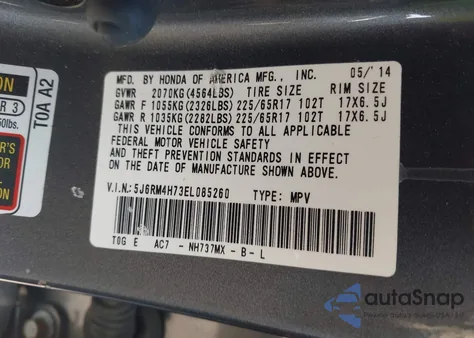 2014 Honda Cr-V Ex-L из США, поврежденный, VIN 5J6RM4H73EL085260